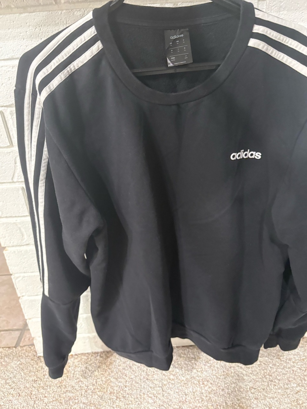 Vintage adidas Men’s Black Crewneck Sweatshirt with White Stripes